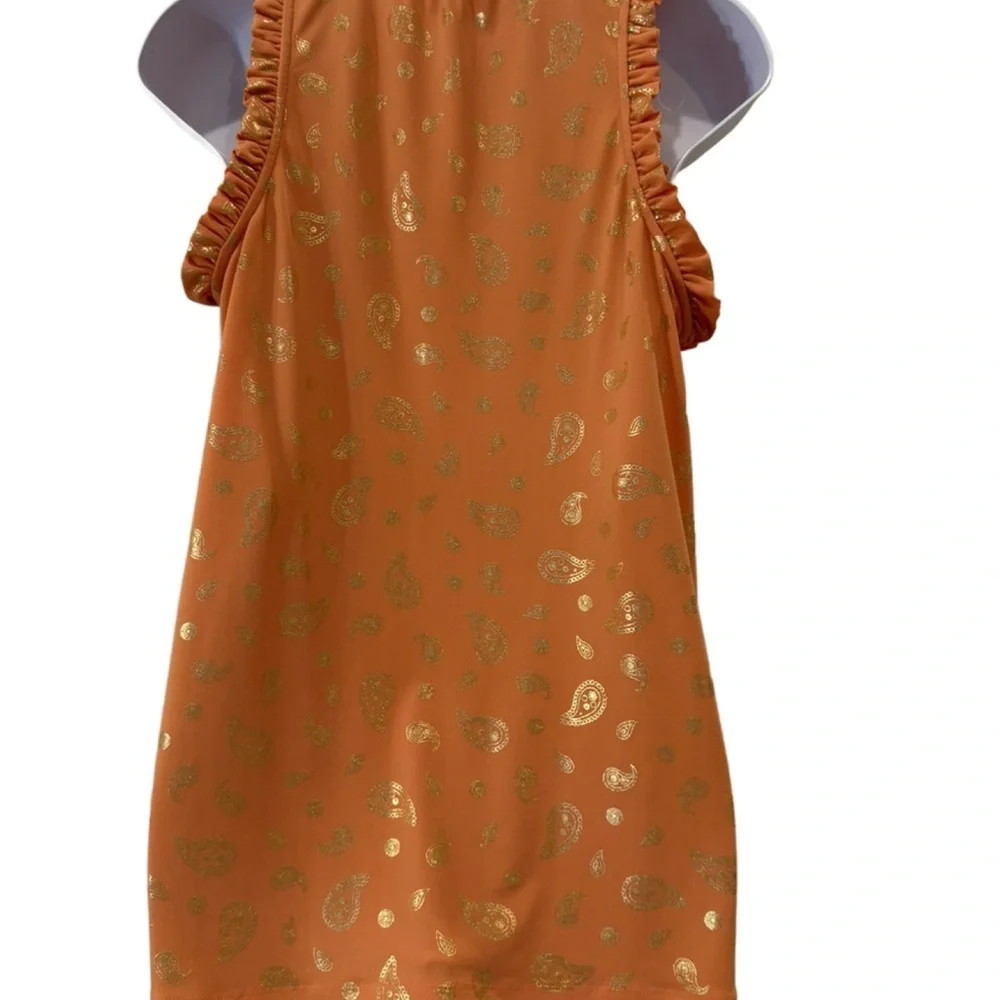 Michael Kors Paisley-Foil Tank Top in Tangerine. Small